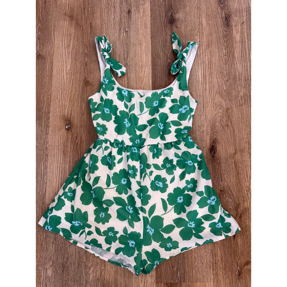 Endless Blu Cottagecore Boho Festival Floral Romper Women S Green Linen Blend